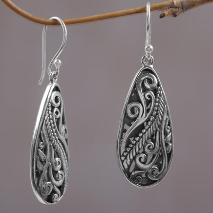 Fern Drops Sterling Silver Dangle Earrings Handmade in Indonesia