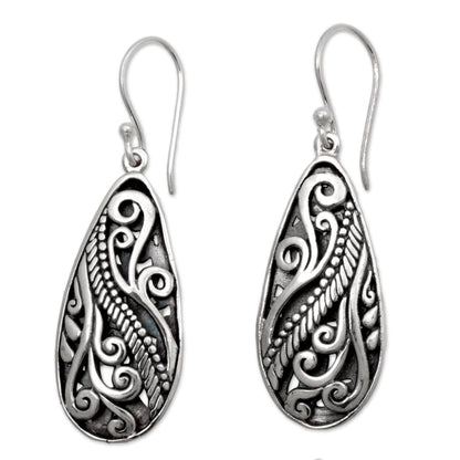 Fern Drops Sterling Silver Dangle Earrings Handmade in Indonesia