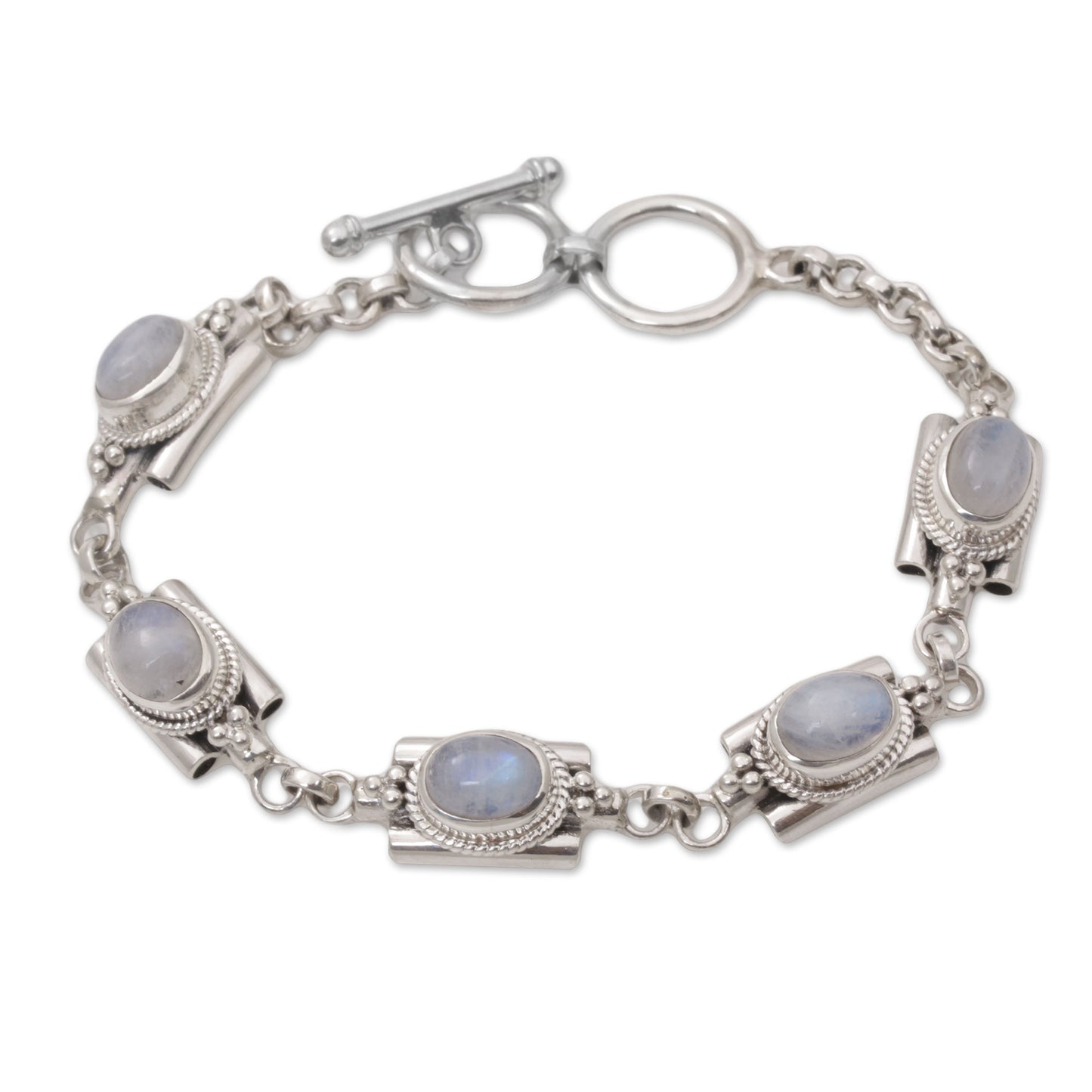 Misty Domes Silver & Rainbow Moonstone Bracelet