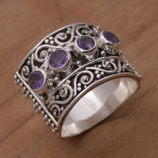 Lucky Four Amethyst and Sterling Silver Multi-Stone Ring from Bali