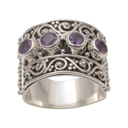 Lucky Four Amethyst and Sterling Silver Multi-Stone Ring from Bali