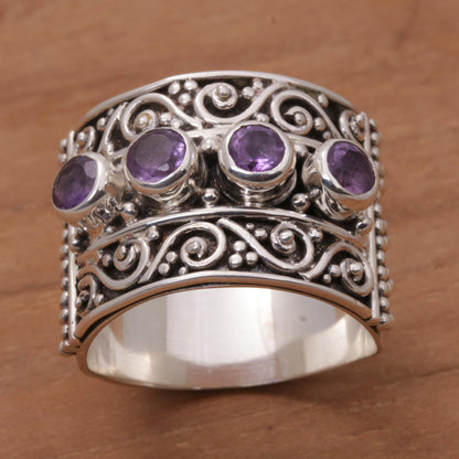 Lucky Four Amethyst and Sterling Silver Multi-Stone Ring from Bali