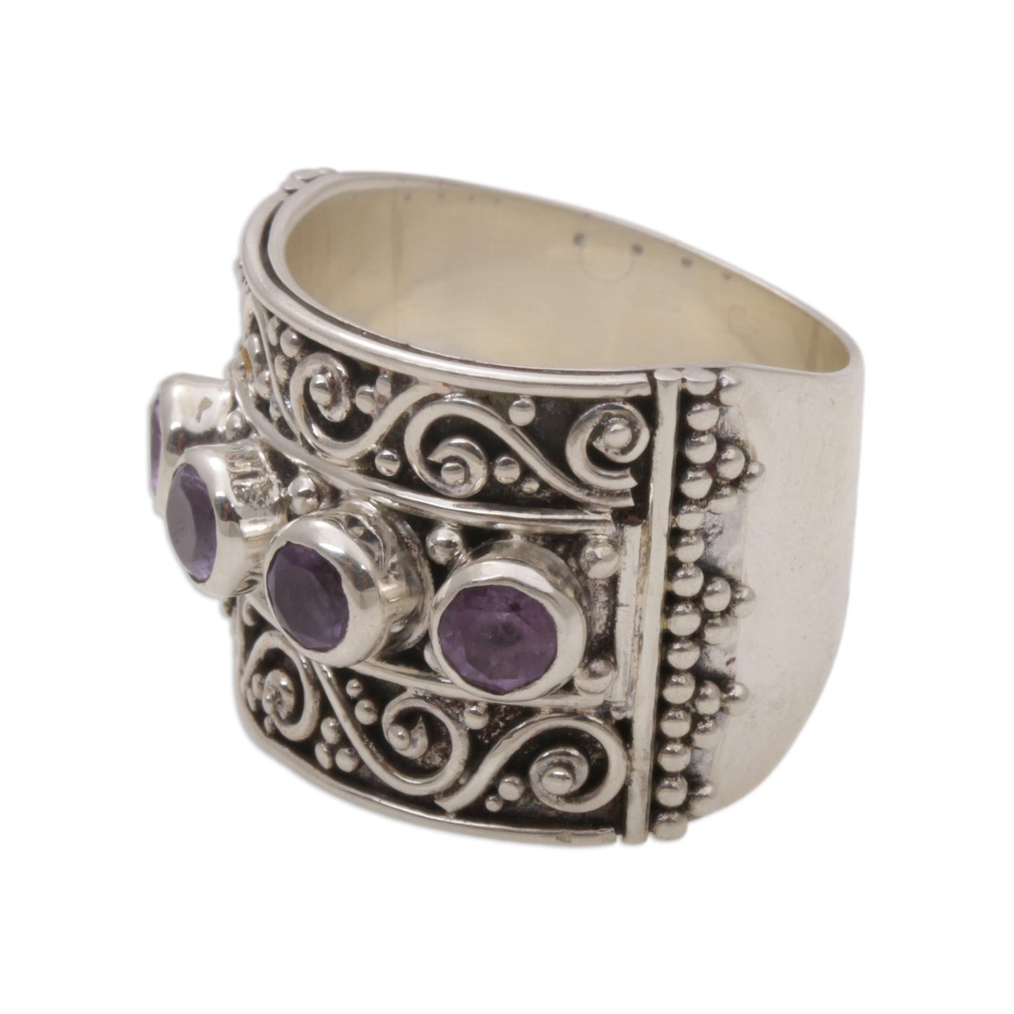 Lucky Four Amethyst and Sterling Silver Multi-Stone Ring from Bali