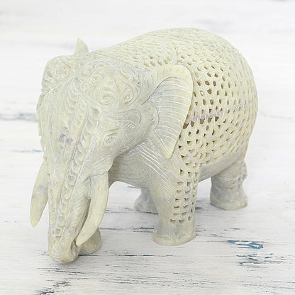 Elephant Grandeur Hand Carved Soapstone Elephant Figurine from India