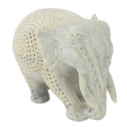 Elephant Grandeur Hand Carved Soapstone Elephant Figurine from India