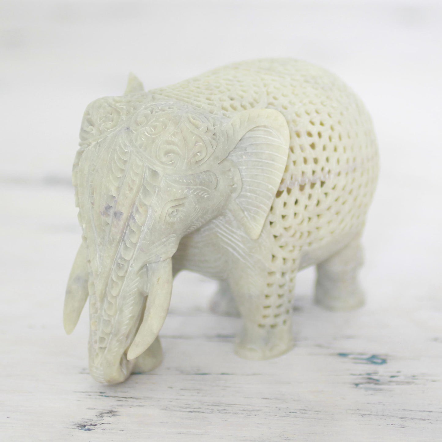 Elephant Grandeur Hand Carved Soapstone Elephant Figurine from India