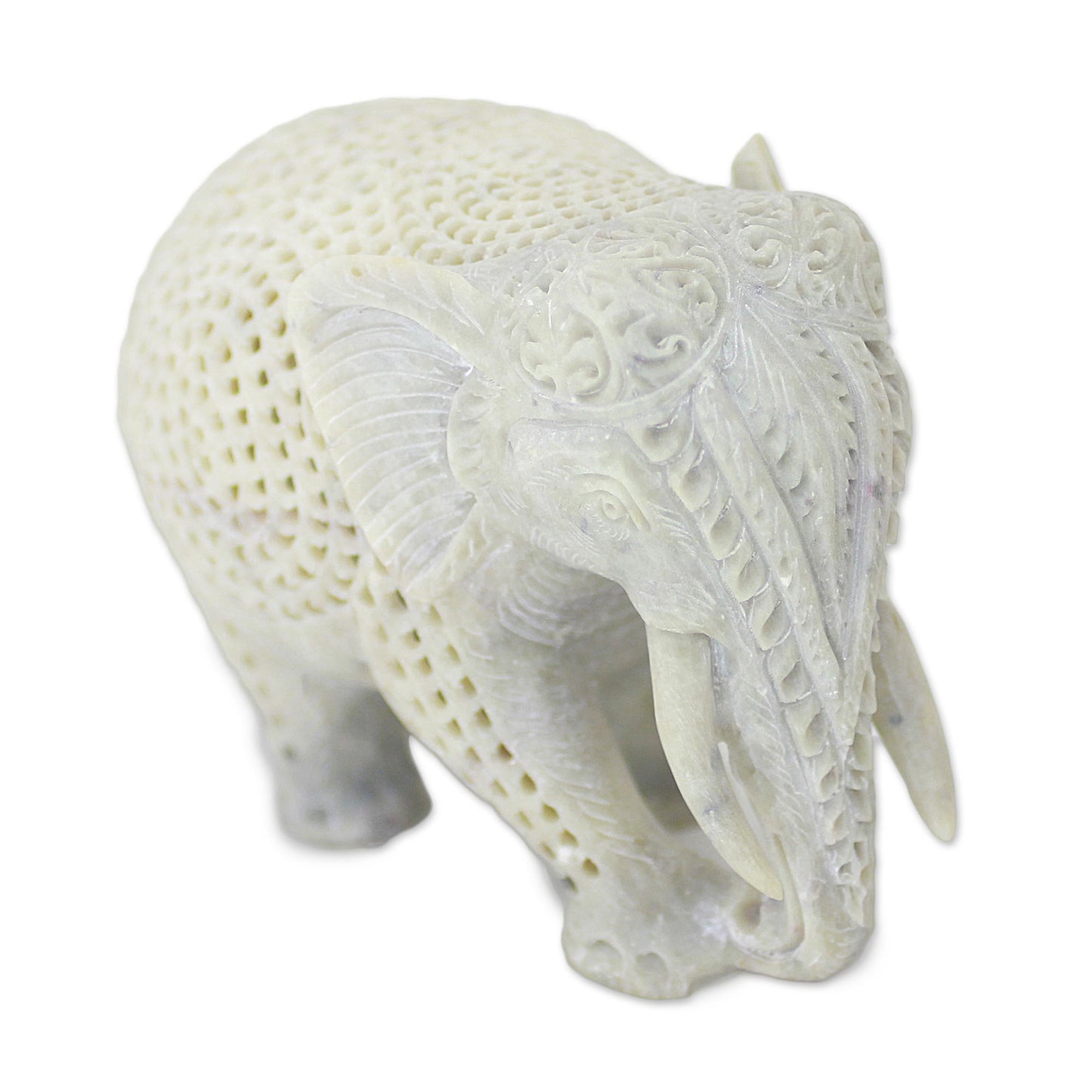 Elephant Grandeur Hand Carved Soapstone Elephant Figurine from India