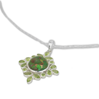 Bright Fascination Handcrafted Green Turquoise and Peridot Pendant Necklace