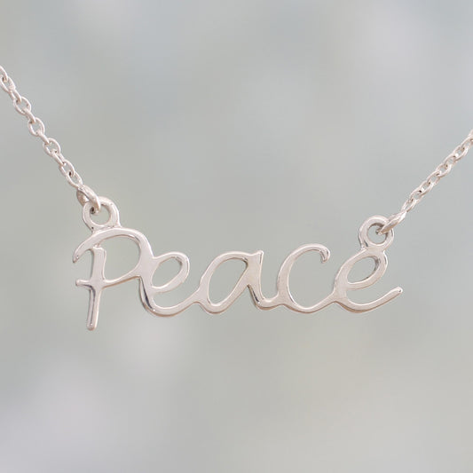 Peace Mantra Silver Pendant Necklace