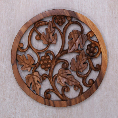 Grapevine Artisan Carved Decorative Wood Relief Panel