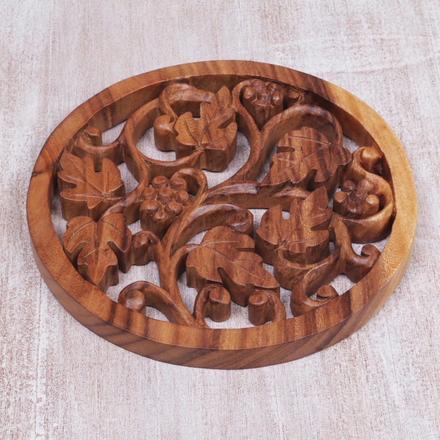 Grapevine Artisan Carved Decorative Wood Relief Panel