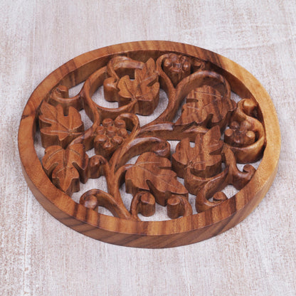 Grapevine Artisan Carved Decorative Wood Relief Panel