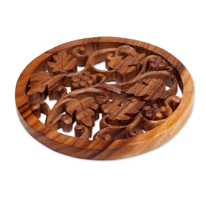 Grapevine Artisan Carved Decorative Wood Relief Panel