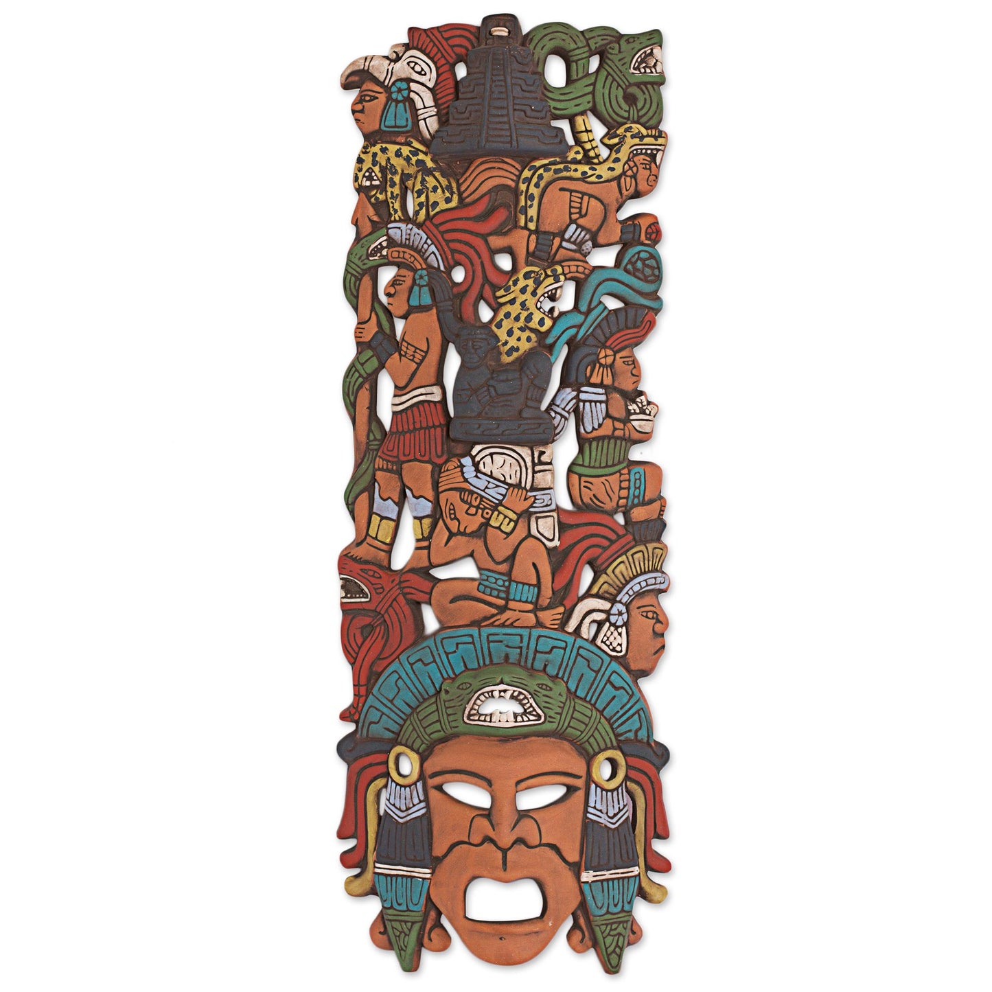 Prehispanic History Hand Painted Ceramic Mayan Mask from Mexico