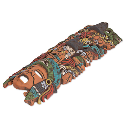 Prehispanic History Hand Painted Ceramic Mayan Mask from Mexico