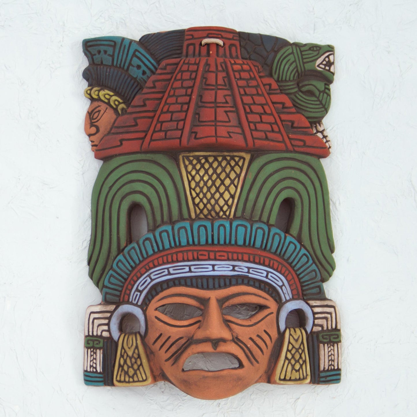 Mayan Pyramid Hand Painted Ceramic Mayan Wall Mask from Mexico