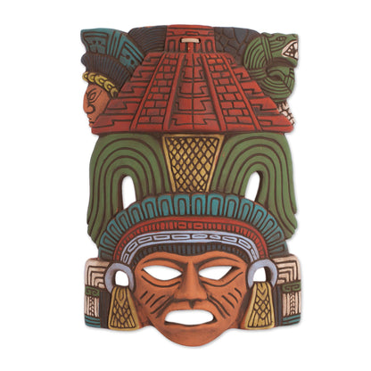 Mayan Pyramid Hand Painted Ceramic Mayan Wall Mask from Mexico