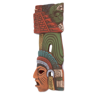 Mayan Pyramid Hand Painted Ceramic Mayan Wall Mask from Mexico