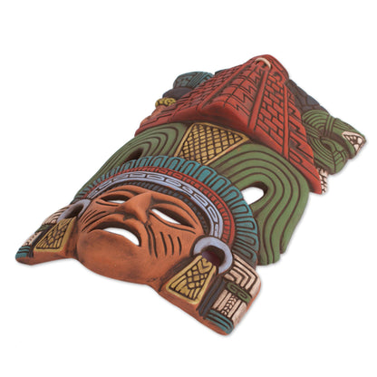 Mayan Pyramid Hand Painted Ceramic Mayan Wall Mask from Mexico