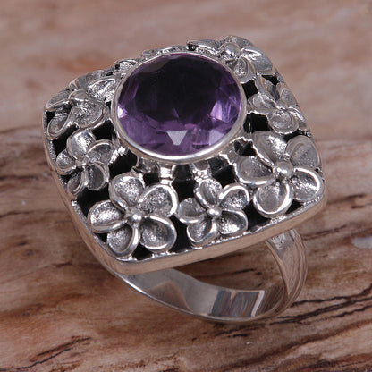 Jepun Shrine Hand Made Amethyst and Sterling Silver Floral Cocktail Ring