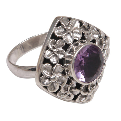 Jepun Shrine Hand Made Amethyst and Sterling Silver Floral Cocktail Ring