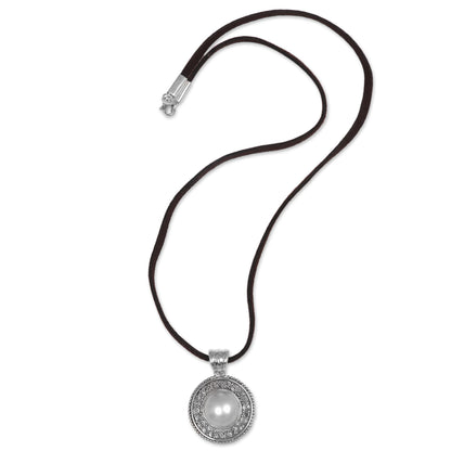 White Orb Silver Pearl Leather Necklace