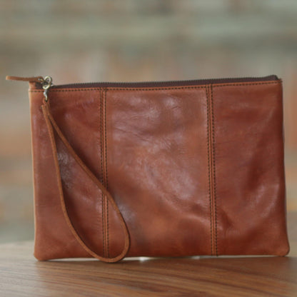 Chestnut Tranquility Brown Leather Wristlet