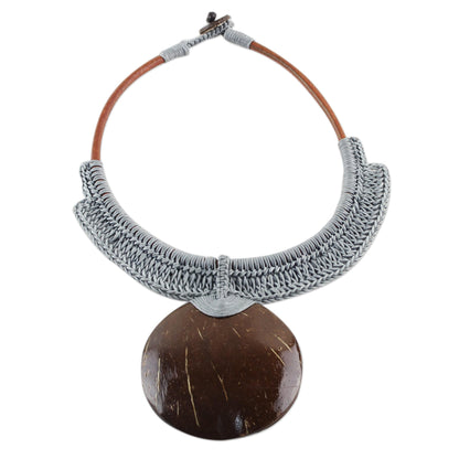 Rustic Moon in Grey Thai Ivory Leather and Coconut Shell Statement Necklace