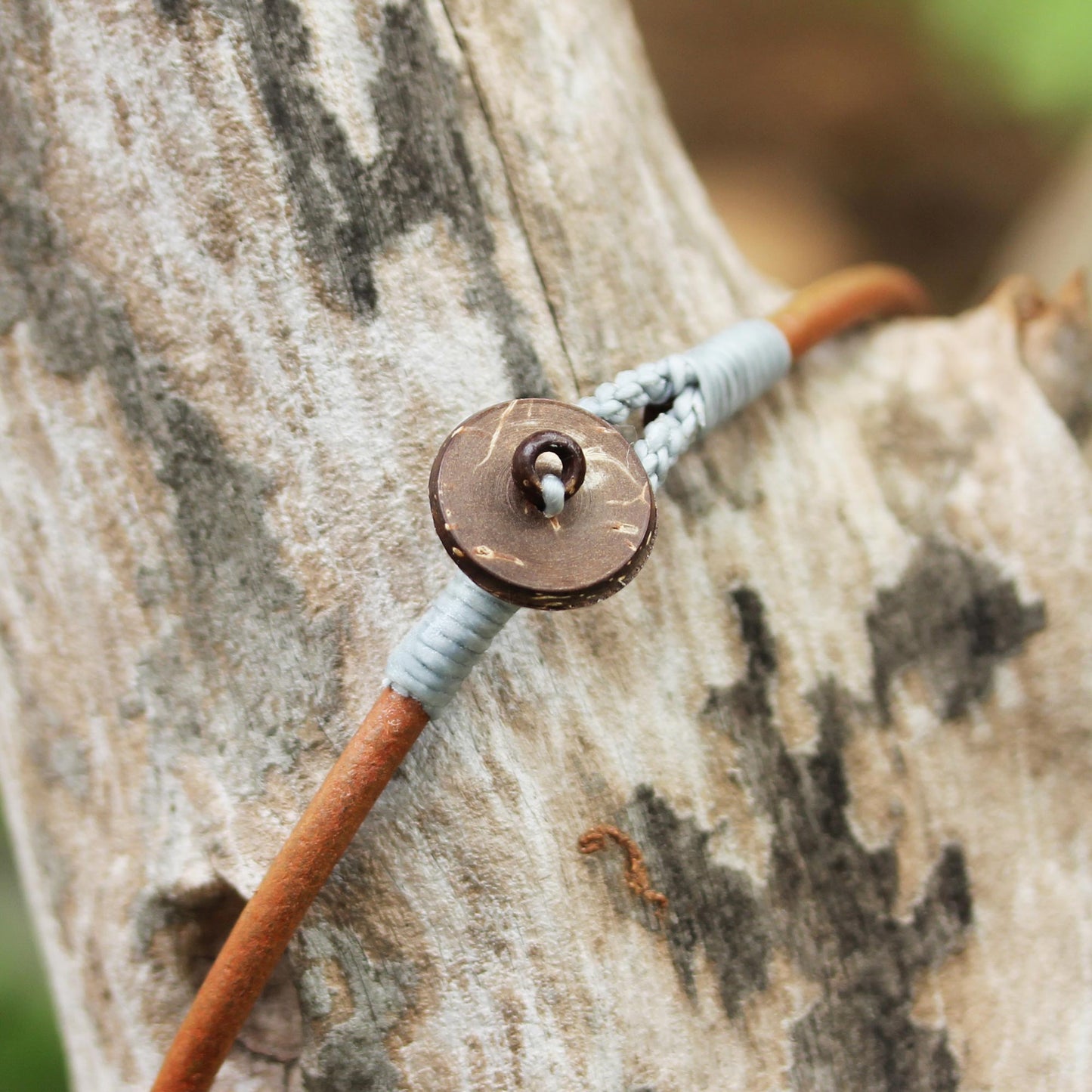 Rustic Moon in Grey Thai Ivory Leather and Coconut Shell Statement Necklace