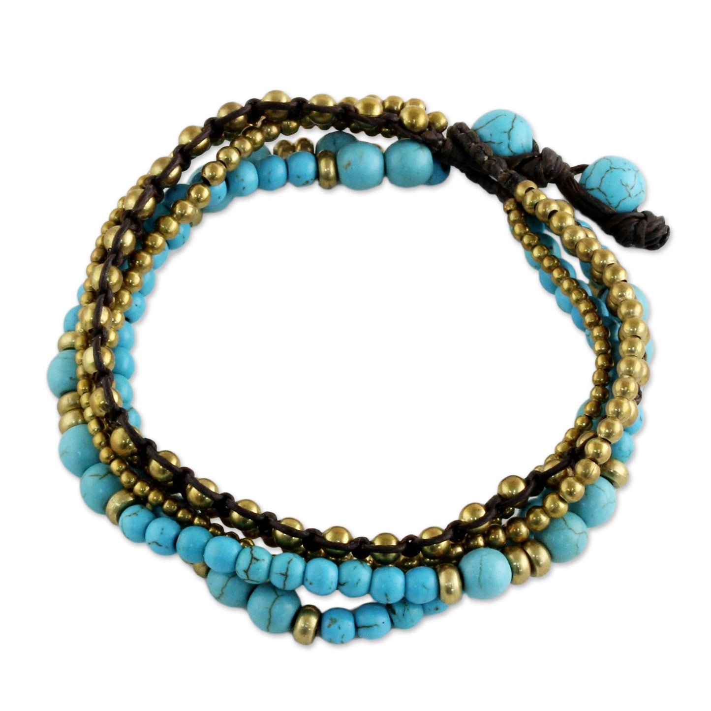 Fresh Summer Brass and Calcite Multi-Strand Beaded Bracelet from Thailand