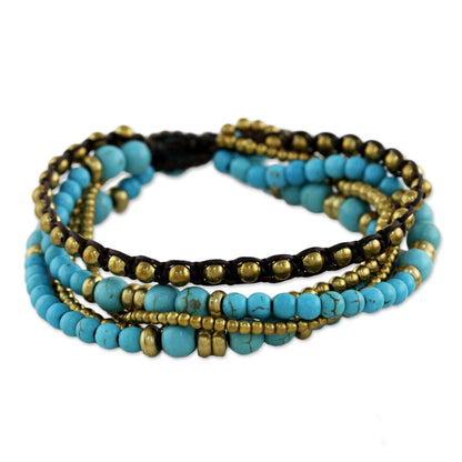 Fresh Summer Brass and Calcite Multi-Strand Beaded Bracelet from Thailand