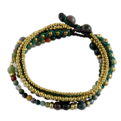 Summer Earth Brass and Agate Multi-Strand Beaded Bracelet from Thailand