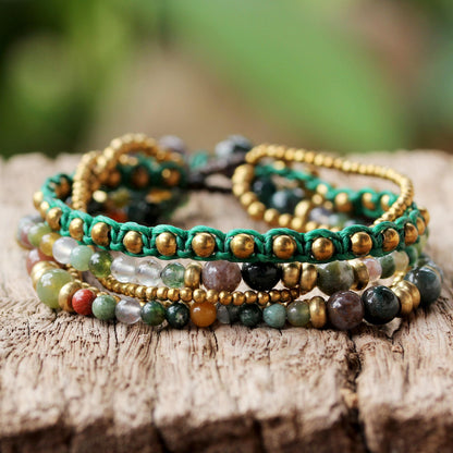 Summer Earth Brass and Agate Multi-Strand Beaded Bracelet from Thailand