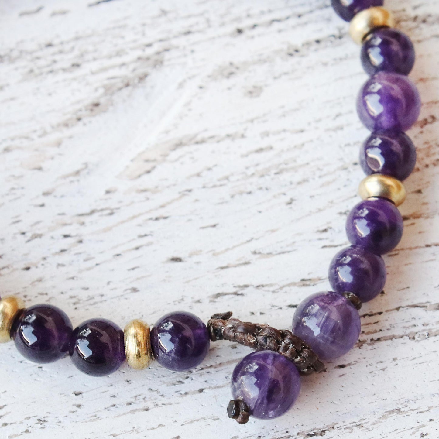 Beautiful Thai in Purple Amethyst and Brass Beaded Bracelet from Thailand