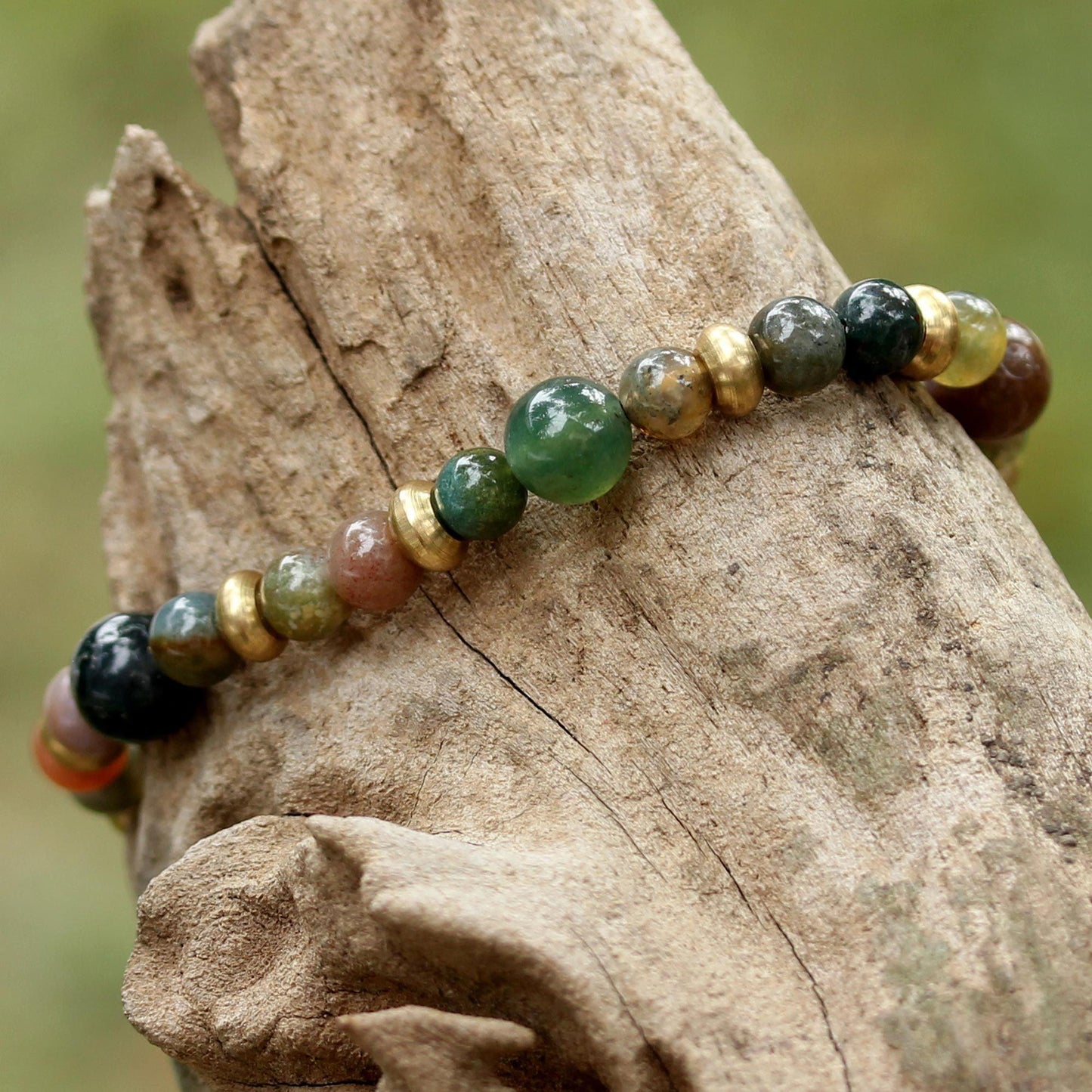 Agate Brass Beaded Bracelet