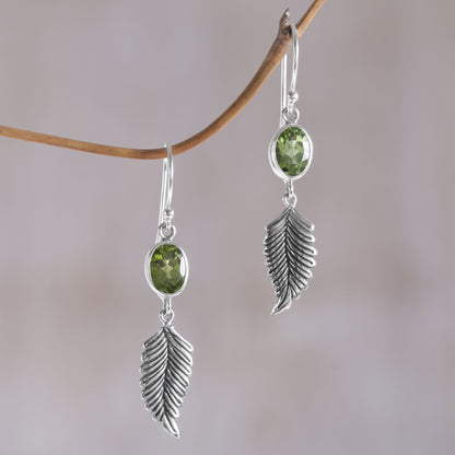 Passionate Hope Balinese 925 Sterling Silver Feather Earrings with Peridot