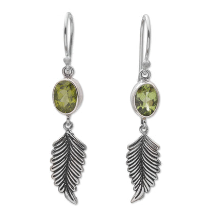 Passionate Hope Balinese 925 Sterling Silver Feather Earrings with Peridot