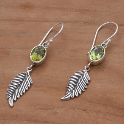 Passionate Hope Balinese 925 Sterling Silver Feather Earrings with Peridot