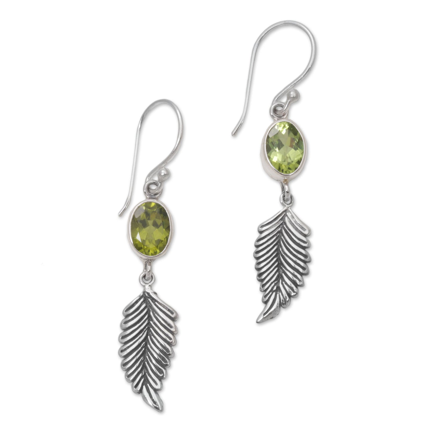 Passionate Hope Balinese 925 Sterling Silver Feather Earrings with Peridot