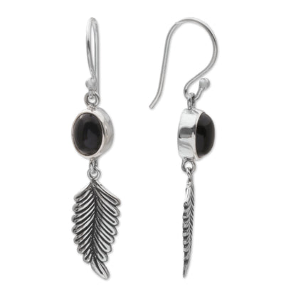 Passionate Hope Balinese 925 Sterling Silver Feather Earrings with Onyx