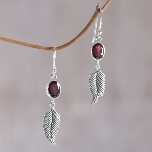 Passionate Hope Balinese 925 Sterling Silver Feather Earrings with Garnet