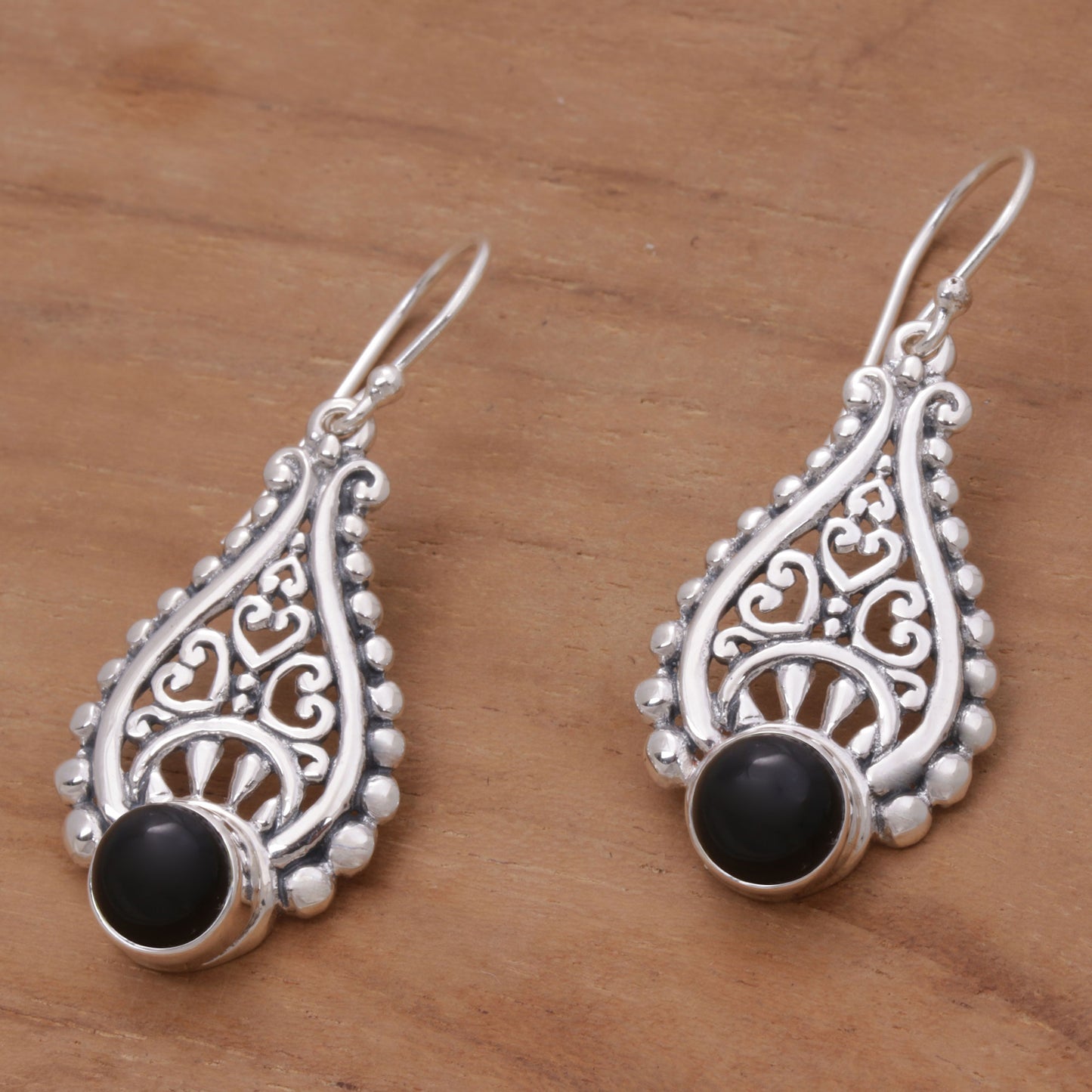 Princess Tears in Black Artisan Crafted Onyx and Sterling Silver Earrings from Bali