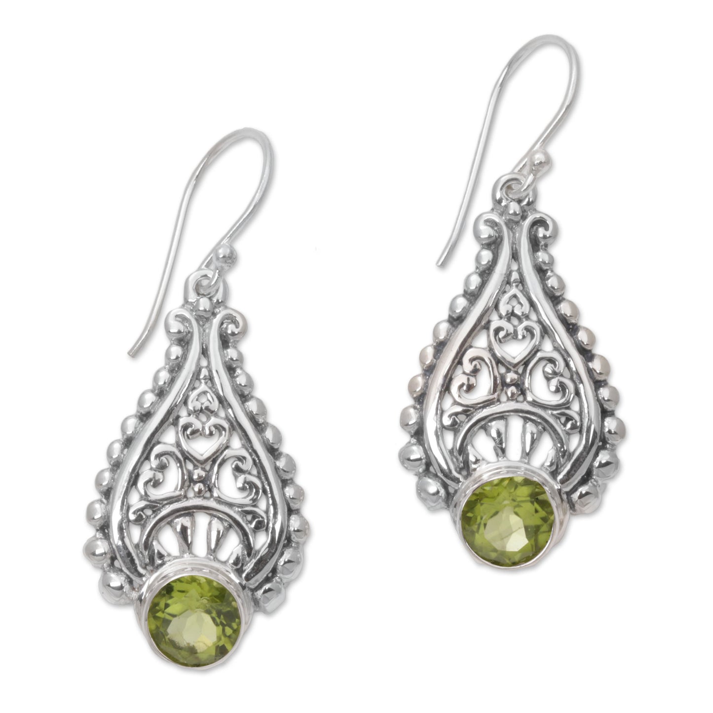 Princess Tears in Green Balinese Hand Crafted Peridot and Sterling Silver Earrings