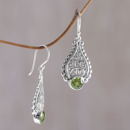 Princess Tears in Green Balinese Hand Crafted Peridot and Sterling Silver Earrings