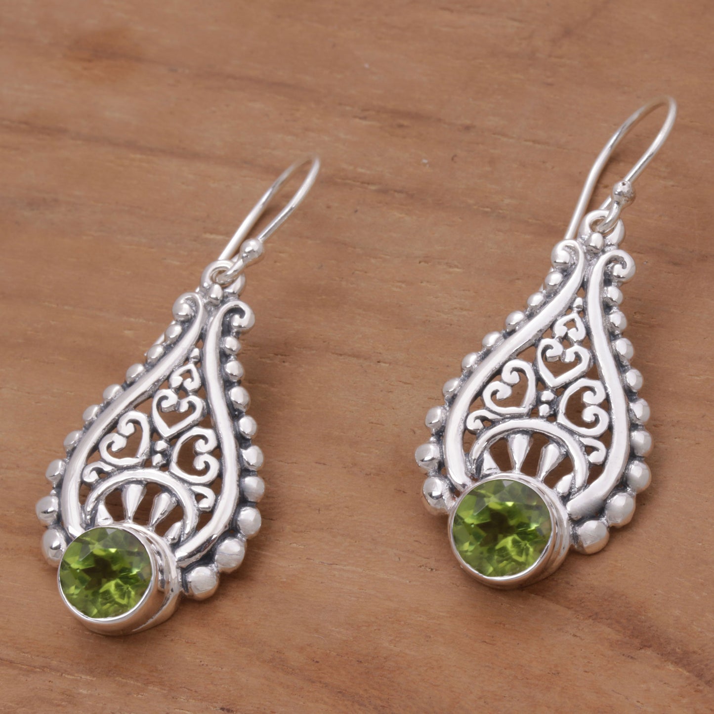 Princess Tears in Green Balinese Hand Crafted Peridot and Sterling Silver Earrings