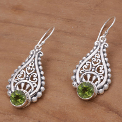 Princess Tears in Green Balinese Hand Crafted Peridot and Sterling Silver Earrings