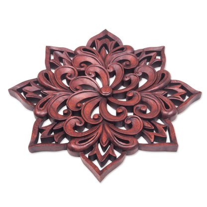 Balinese Spiral Flower Hand Carved Floral Wood Wall Relief from Indonesia