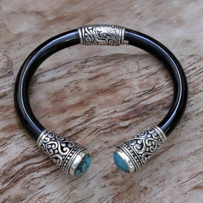 Beauty of Bali Sterling Silver and Natural Turquoise Balinese Cuff Bracelet