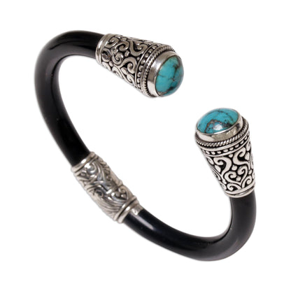 Beauty of Bali Sterling Silver and Natural Turquoise Balinese Cuff Bracelet