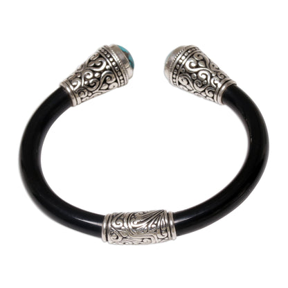 Beauty of Bali Sterling Silver and Natural Turquoise Balinese Cuff Bracelet